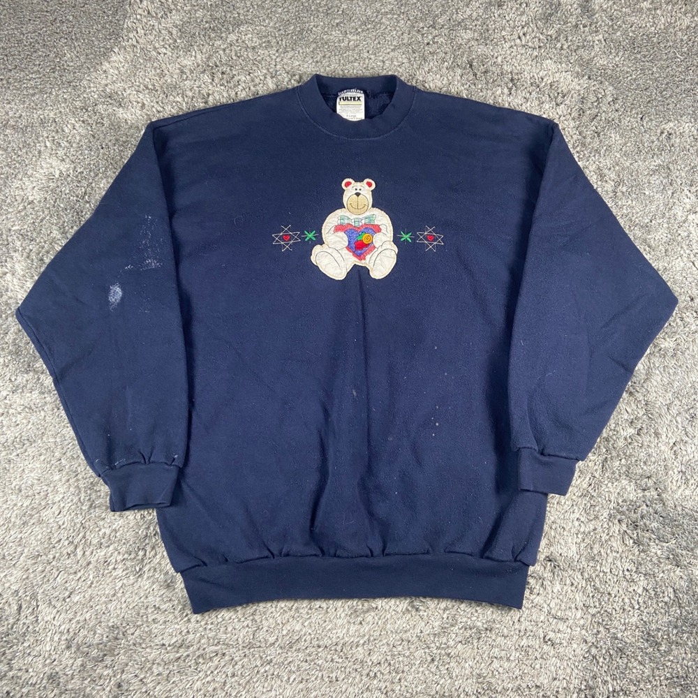 Vintage Tultex Sweatshirt Mens XL Navy Blue Polar Bear Embroidered Crewneck‎ 90s - Picture 2 of 10